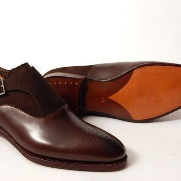 Monk Style Brown Toe Upper Suede Leather Buckle..
