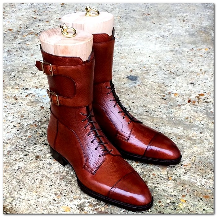 Handmade Men's Tan Brown Ankle High Boots Men's Handmade Brown Leather Long Boots Men's Genuine Leather Brown Long